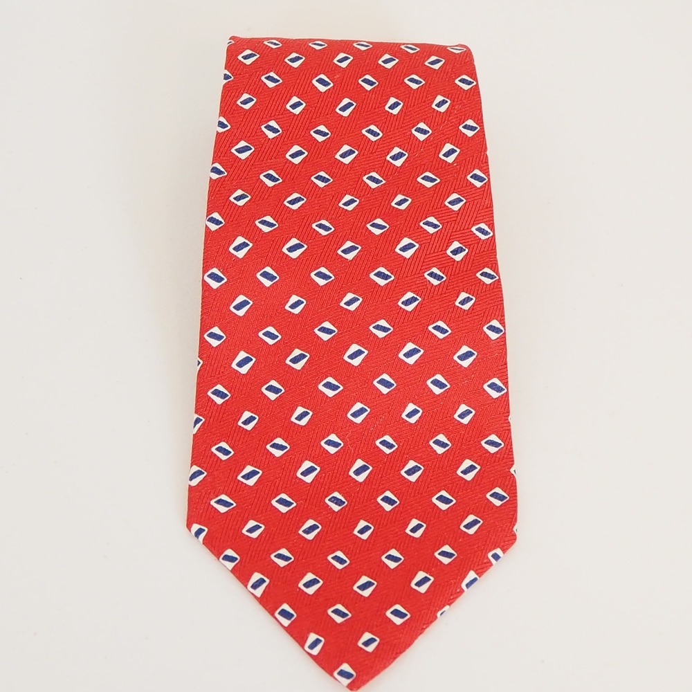 Lauren Ralph Lauren Tie Mens Red Geometric 100% Silk Hand Finished‎ Necktie
